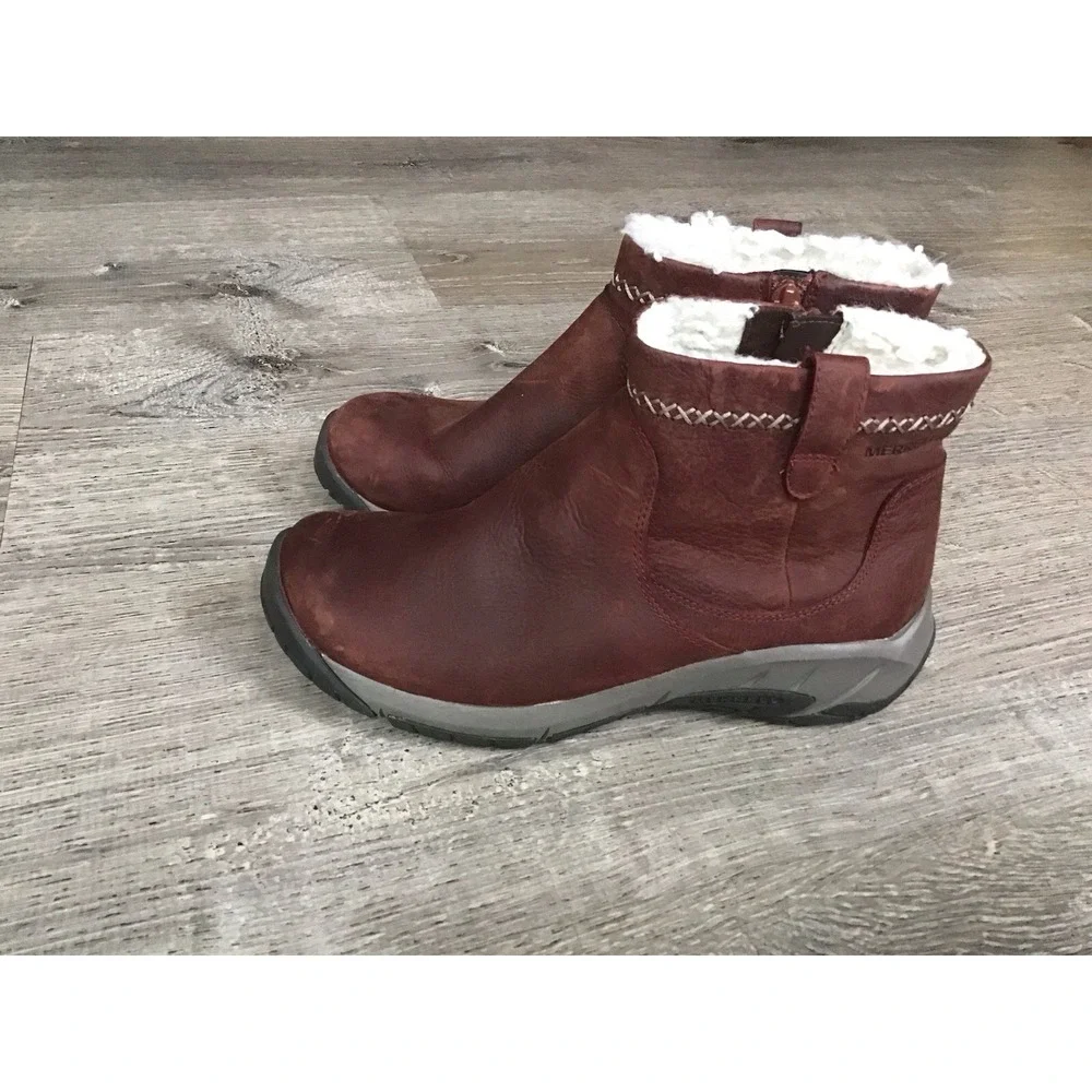Merrell Encore 4 Ankle Women's 6.5 Snow Boots Zip Waterproof Rust Red J003830